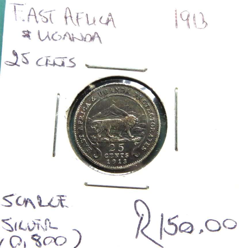 1913 East Africa SILVER 25 Cents