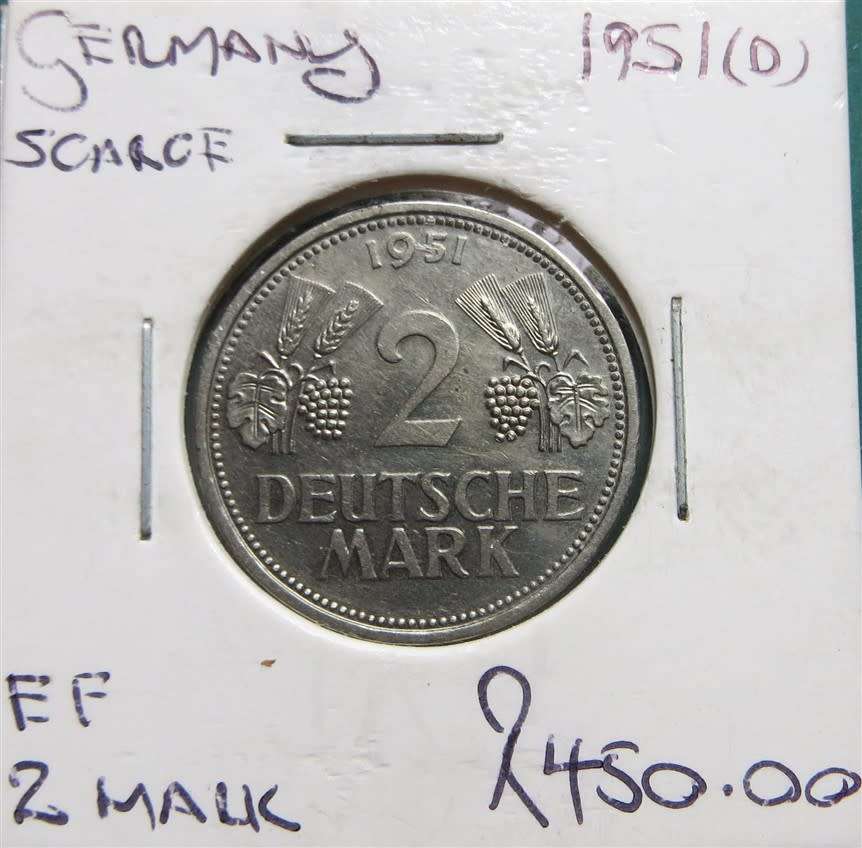 1951(D) Germany 2 Deutsche Marks - Scarce Date (D) Coin