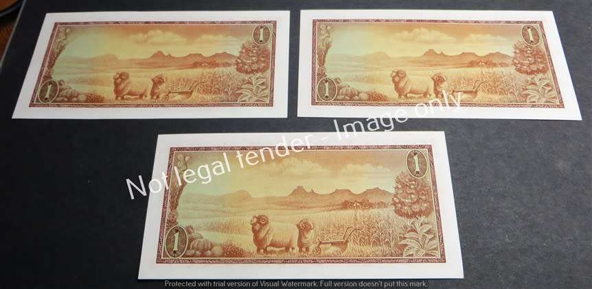 3 x TW de Jongh Consecutive No`s R1 Notes 3rd Issue - 1 Bid