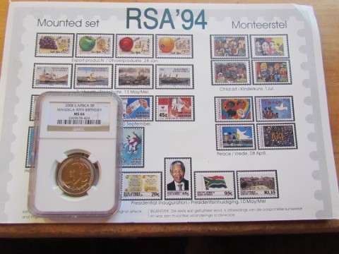 MANDELA - RARE 1994 Stamp Set + NGC graded Mandela Coin  - R1 START!!!