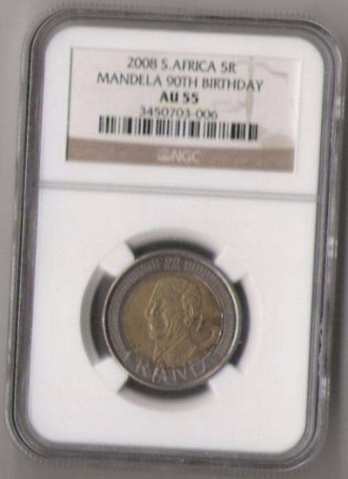 THE HARD TO FIND AU55 MANDELA NGC GRADED 90TH R5 - WOW !!!! R1 START !!!!