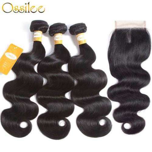 (Grade 10A)3 Bundles  Brazilian Body Wave Hair With 4x4 Lace Closure(size upgradable)