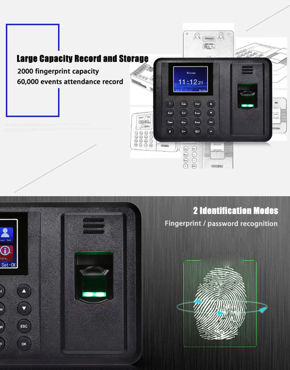 Biometric Fingerprint Time Attendance Clock System - Support Fingerprint or Password
