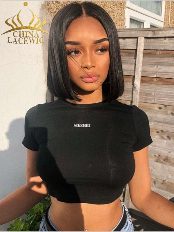 8'' (Grade 10A)Brazilian Virgin Straight Bob Wig Black
