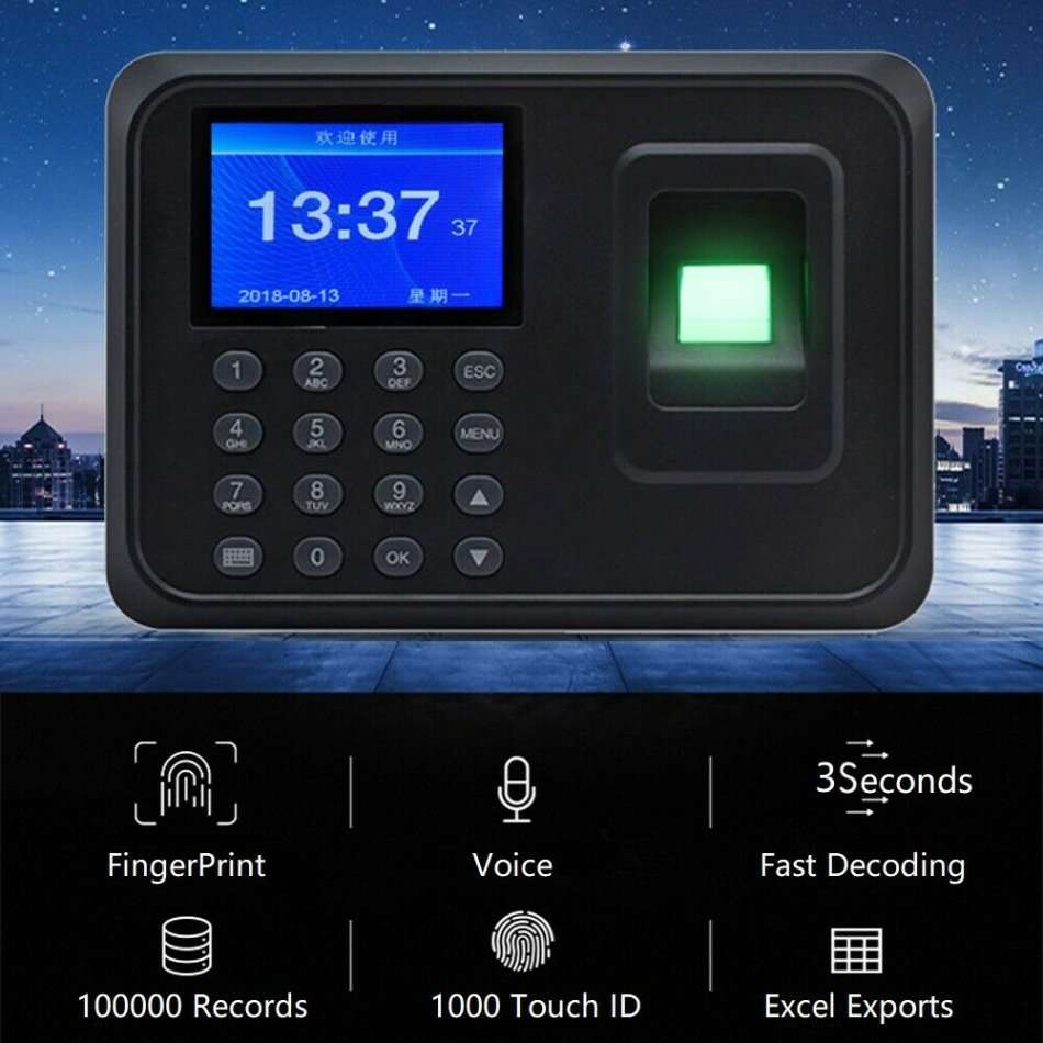 Biometric Touch ID Time Clock Recorder Password Fingerprint Attendance Machine