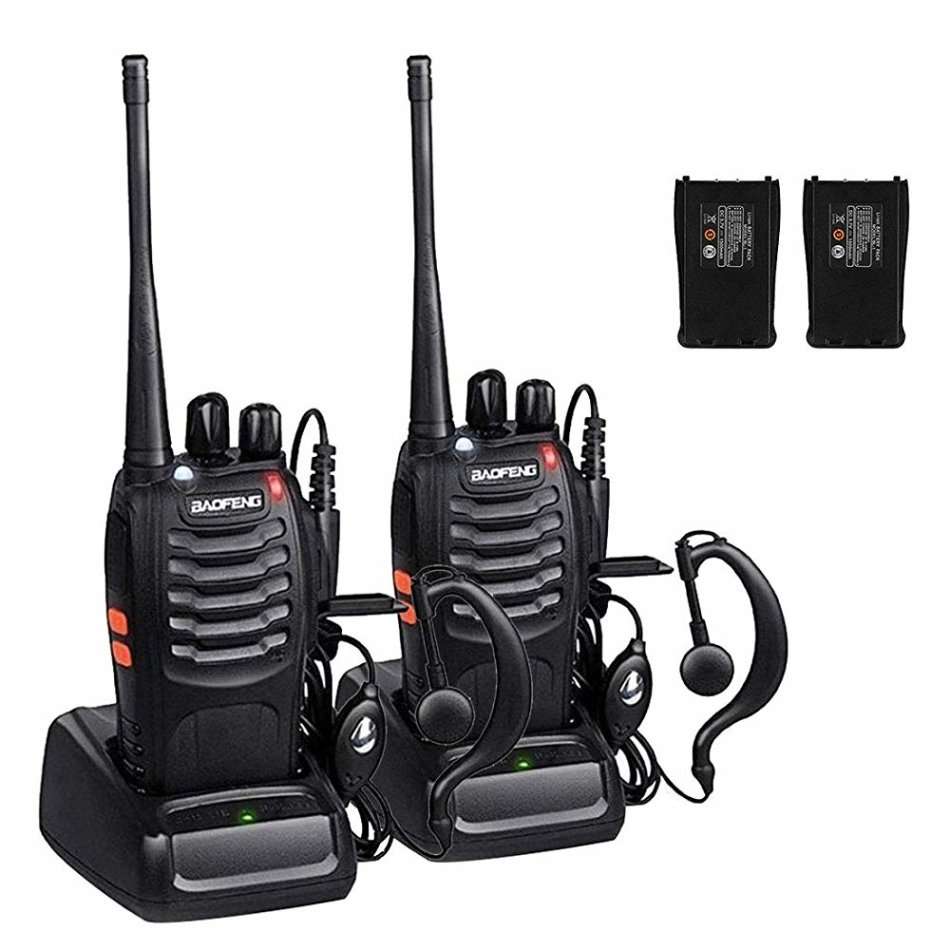 2 x Two way radio BF-888S walkie-talkie outdoor communication equipment With Original Earpiece