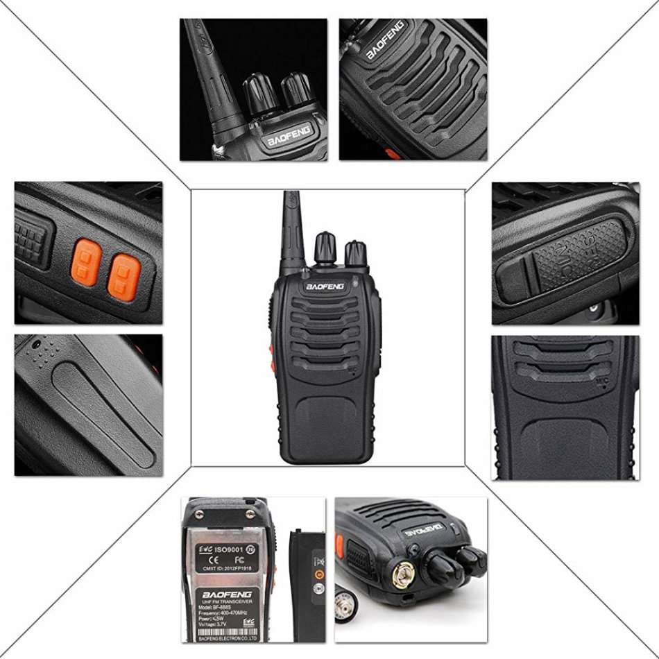 2 x Two way radio BF-888S walkie-talkie outdoor communication equipment With Original Earpiece