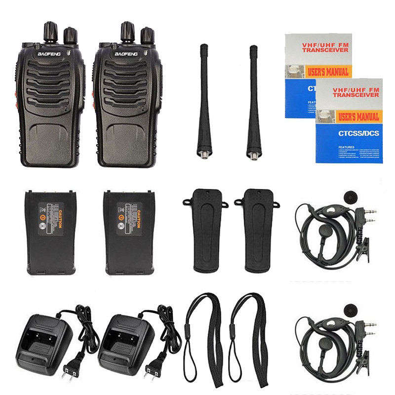 2 x Two way radio BF-888S walkie-talkie outdoor communication equipment With Original Earpiece