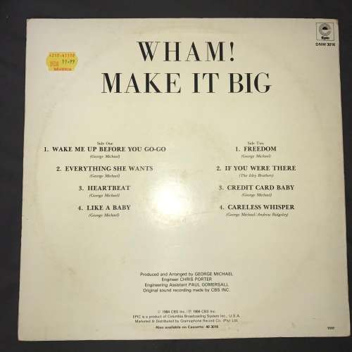 Wham! - Make It Big (LP) Vinyl Record (2nd Album)