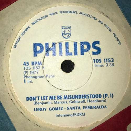 Santa Esmeralda Starring Leroy Gomez - Don't Let Me Be Misunderstood (7", Single) 45RPM