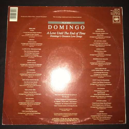 Placido Domingo - Greatest Love Songs (LP) Vinyl Record