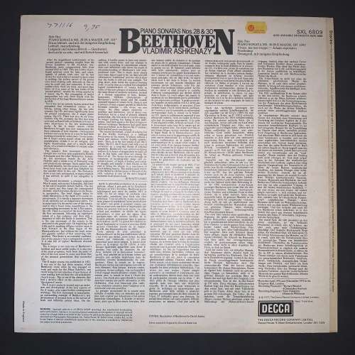 Beethoven, Vladimir Ashkenazy - Piano Sonatas Nos. 28 & 30 (LP) Vinyl Record