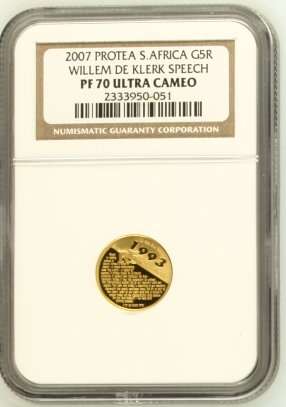 *** PERFECT *** 2007 De Klerk 1/10th NGC PF70 UC *** CRAZZY @@ R1 ***