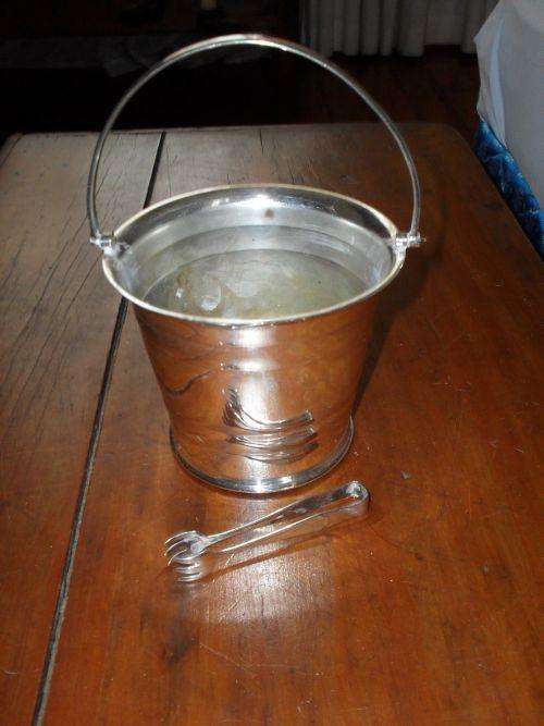 Silver Plated Antique Ice Bucket and Tongs.