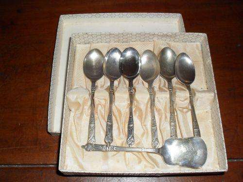 6 Matching Apostiles Sheffield England Teaspoons and Matching Sugar Spoon.