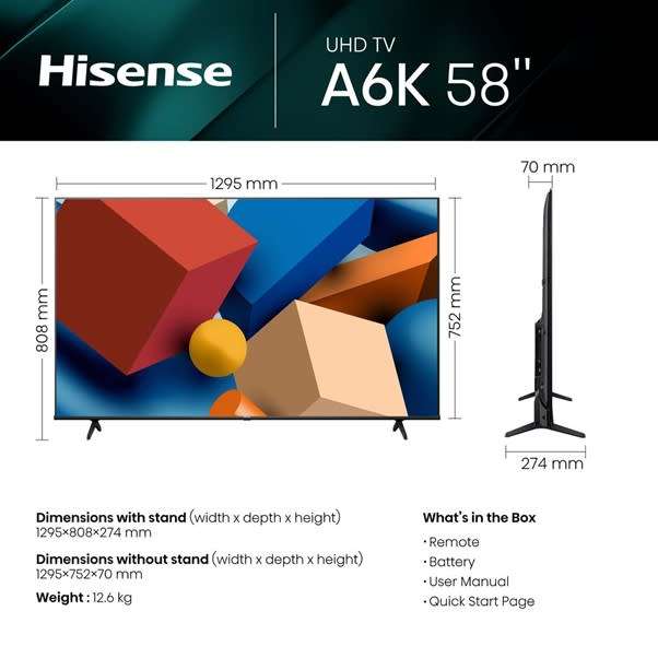 Hisense 58` A6K 4K UHD Smart TV with HDR & Dolby Vision (Brand New)
