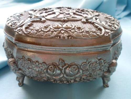 Oval Roses and  Cherub  Jewellery Box