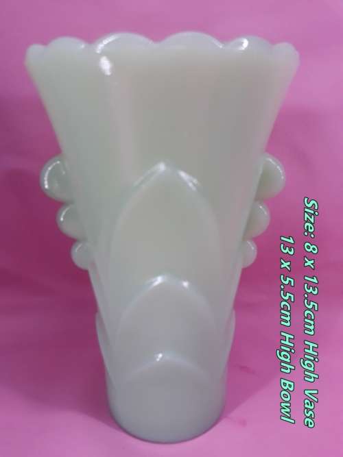 Vintage Set of Jadeite Milkglass Vase and Candy Bowl