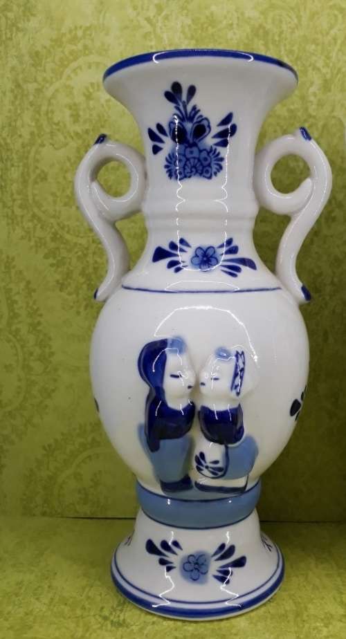 Set of White and Blue Vases