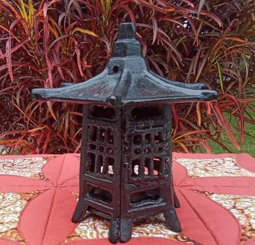 Vintage Pagoda Oriental cast iron hanging garden lantern