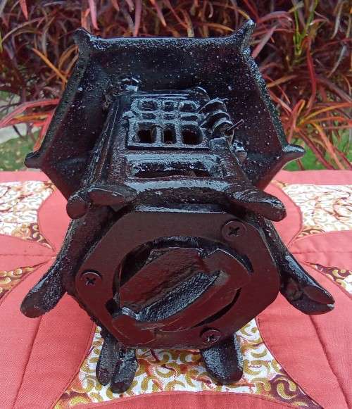 Vintage Pagoda Oriental cast iron hanging garden lantern