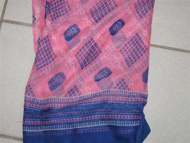 Sari - Pink with Blue Border
