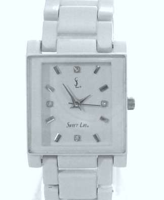 SWEET LIFE - BRAND NEW LADIES FASHION WATCH WHITE METAL STRAP AND BLACK AND WHITE DIAL WITH SIMULATE