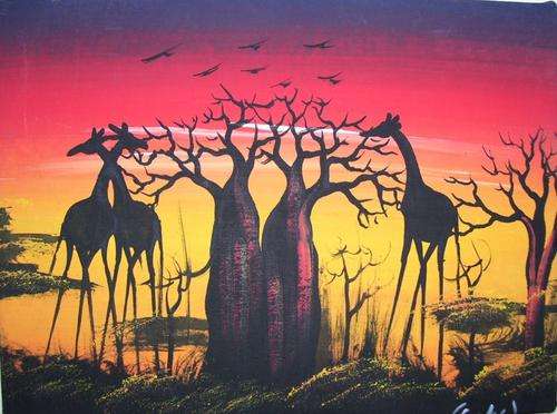 AFRICAN PAINTING - Acrylic Hand Painted Art Giraffes **READY TO HANG** 39cm x 29cm