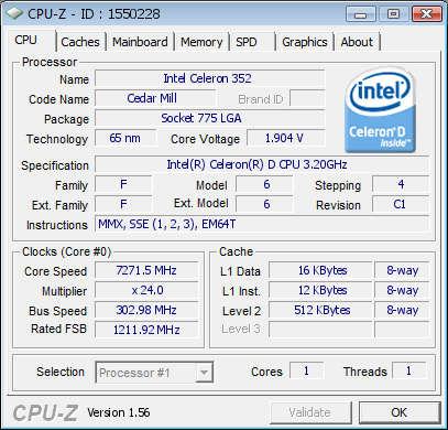 Intel Celeron D 352 3.2 Ghz LGA775 CPU