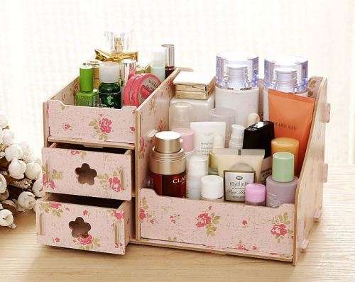 Cosmetic Wooden Makeup Organiser - White, Blue, Pink or Floral Colours