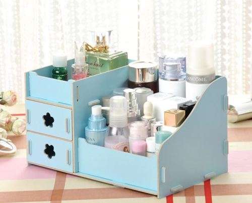 Cosmetic Wooden Makeup Organiser - White, Blue, Pink or Floral Colours