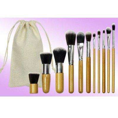 11 Piece Makeup Brushes With Bamboo Handles