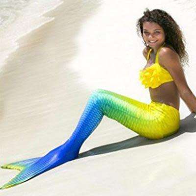 Adult Mermaid Tail Swimsuit Yellow/Blue JP40