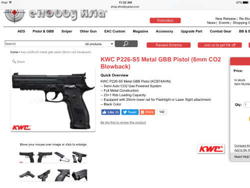 KWC P226 metal GBB Pistol gas powered co2