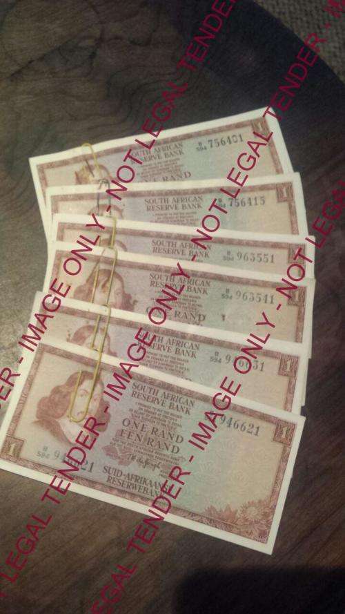 56 off Uncirculated TW De Jongh R1 notes - 3 sets of consecutive serial numbers - 1 lot