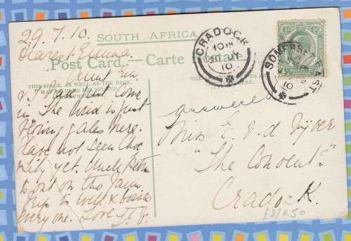 Cape of Good Hope - COGH - 1902 (1910) - Postcard to Cradock - Bellevue Seminary