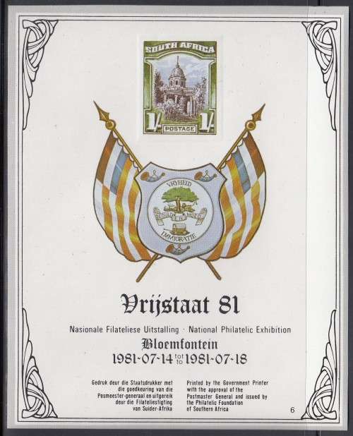 South Africa RSA - 1981 - Vrijstaat 81 Philatelic Exhibition Bloemfontein Miniature Sheet