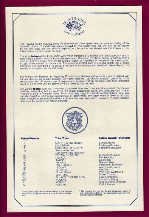 Bophuthatswana - 1977 - First Definitive Folder Animals