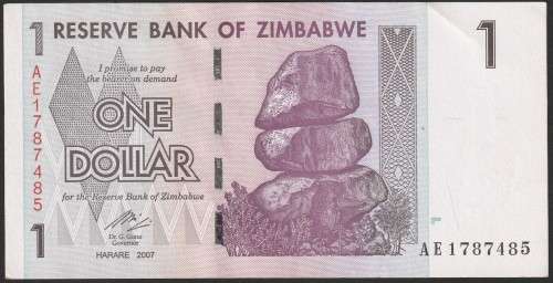 Zimbabwe - 2007 - $1 Dollar Dollars Gono - Circulated - Range AE - 6 Notes in Sequence