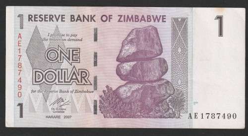 Zimbabwe - 2007 - $1 Dollar Dollars Gono - Circulated - Range AE - 6 Notes in Sequence