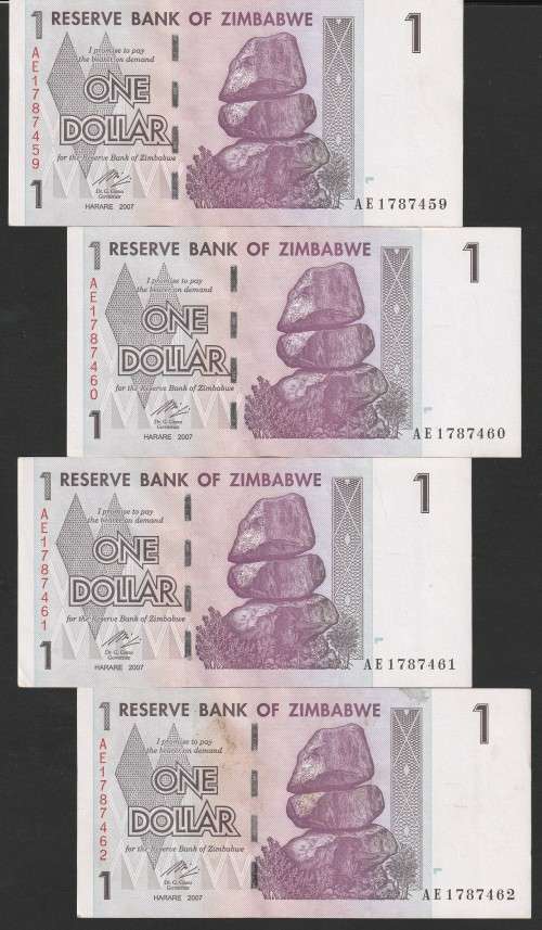 Zimbabwe - 2007 - $1 Dollar Dollars Gono - Circulated - Range AE - 16 Notes in Sequence