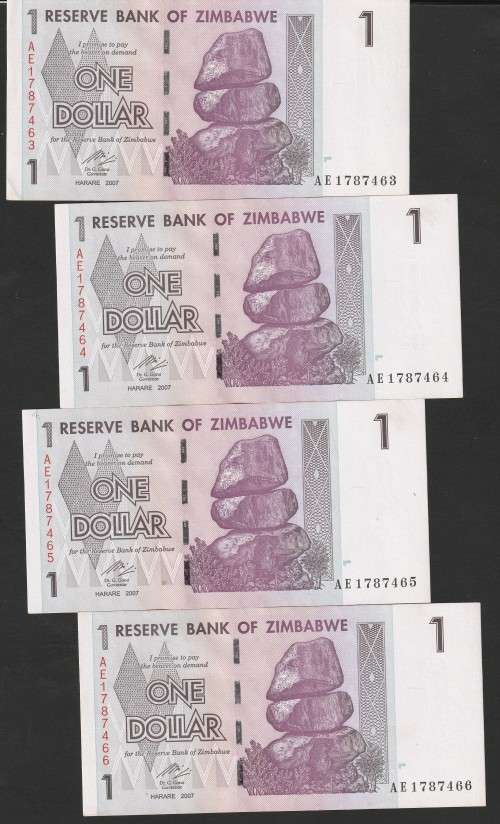 Zimbabwe - 2007 - $1 Dollar Dollars Gono - Circulated - Range AE - 16 Notes in Sequence