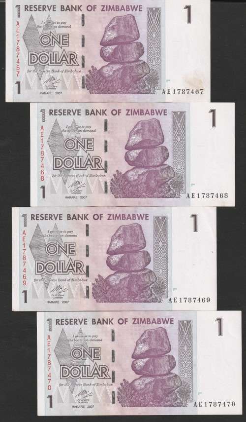 Zimbabwe - 2007 - $1 Dollar Dollars Gono - Circulated - Range AE - 16 Notes in Sequence