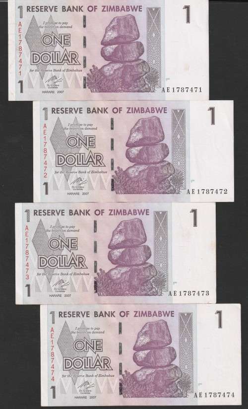 Zimbabwe - 2007 - $1 Dollar Dollars Gono - Circulated - Range AE - 16 Notes in Sequence
