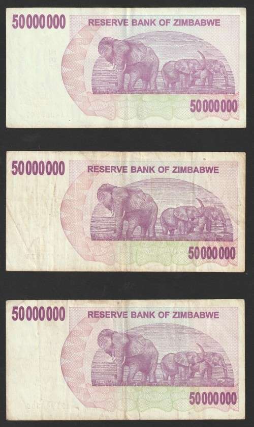 Zimbabwe - 2007 - $50 000 000 Million Dollar Dollars Gono - Circulated - 3 Notes