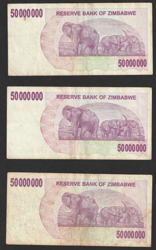 Zimbabwe - 2007 - $50 000 000 Million Dollar Dollars Gono - Circulated - 3 Notes