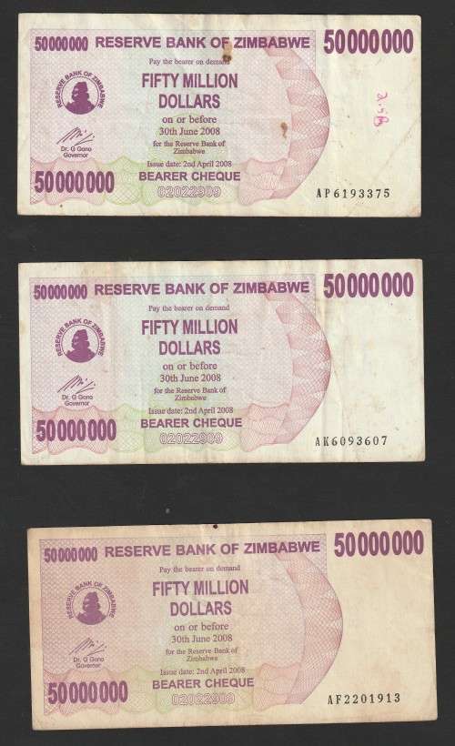 Zimbabwe - 2007 - $50 000 000 Million Dollar Dollars Gono - Circulated - 3 Notes