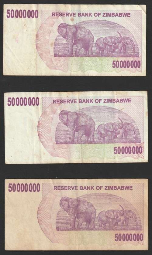 Zimbabwe - 2007 - $50 000 000 Million Dollar Dollars Gono - Circulated - 3 Notes