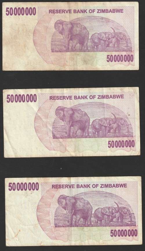 Zimbabwe - 2007 - $50 000 000 Million Dollar Dollars Gono - Circulated - 3 Notes