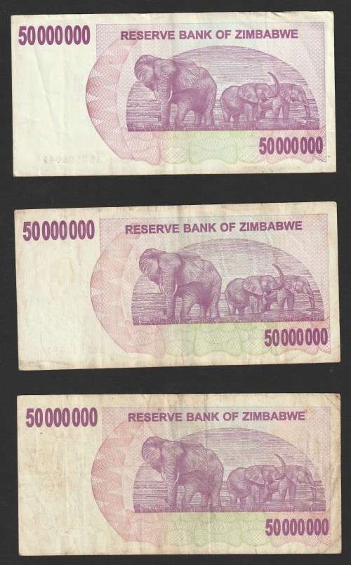 Zimbabwe - 2007 - $50 000 000 Million Dollar Dollars Gono - Circulated - 3 Notes
